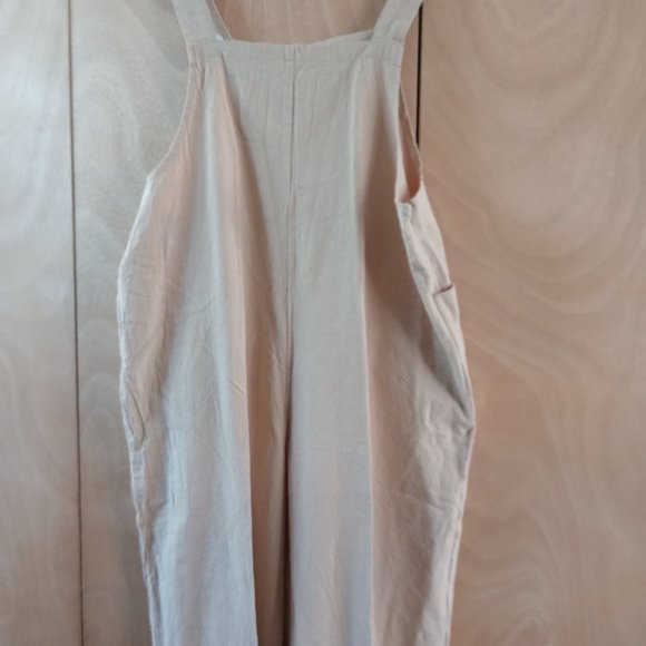 Light Tan/ Off White Linen Wide Leg Overalls - Picture 4 of 8